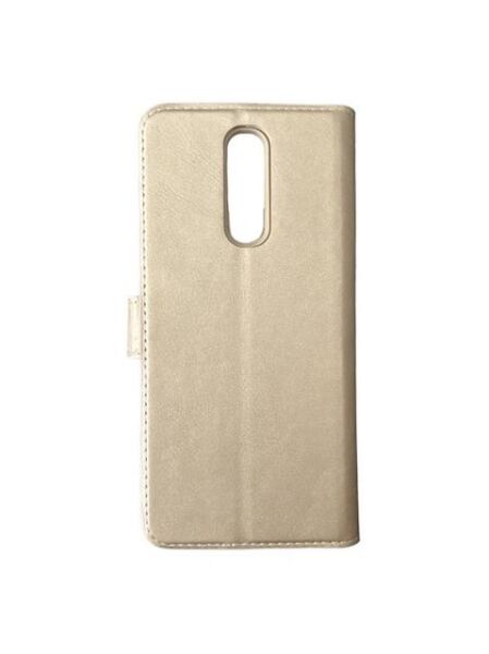 Jopus Mi 8 ile Uyumlu Kapaklı Kartlıklı Cüzdanlı Kılıf Gold