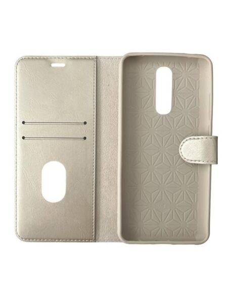 Jopus Mi 8 ile Uyumlu Kapaklı Kartlıklı Cüzdanlı Kılıf Gold