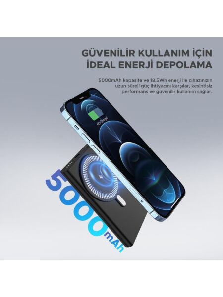 Dexim A16 5000mAh Alüminyum Magsafe Taşınabilir Şarj Cihazı Siyah - DCA0064