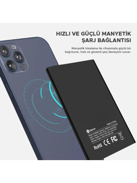 Dexim A16 5000mAh Alüminyum Magsafe Taşınabilir Şarj Cihazı Siyah - DCA0064