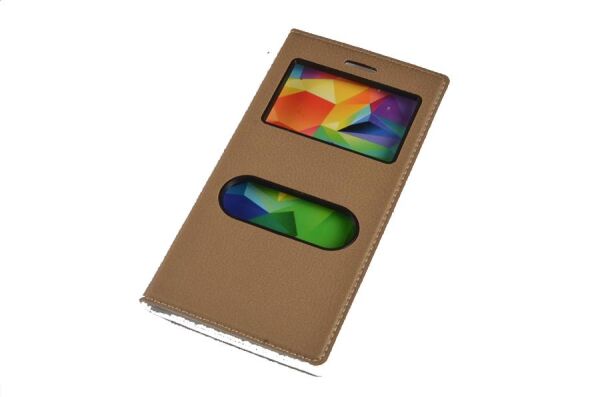 GM5 ile Uyumlu Suni Deri KK-147 Kapaklı Koruma Kılıfı Gold