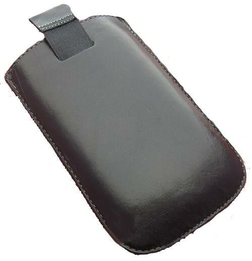 Galaxy Mini S5570 ile Uyumlu Çekmeli Deri Kılıf Siyah