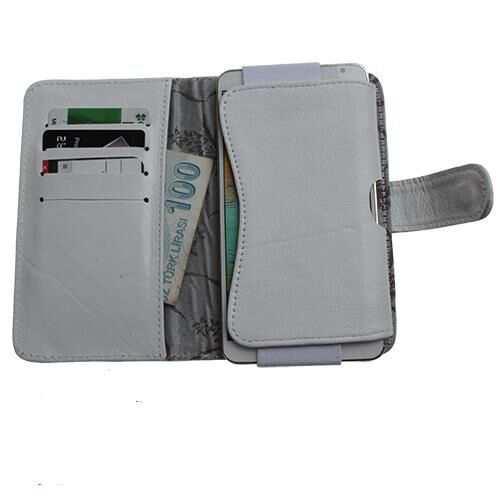 Galaxy Note 3 Neo N7500 ile Uyumlu Cüzdanlı Hakiki Deri Kılıf Beyaz