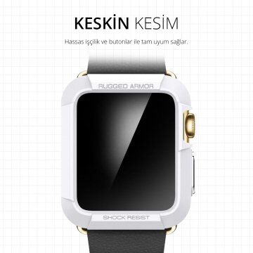 Spigen Watch ile Uyumlu Kılıf Rugged Armor (Ekran Koruyuculu) (38mm) Smooth White