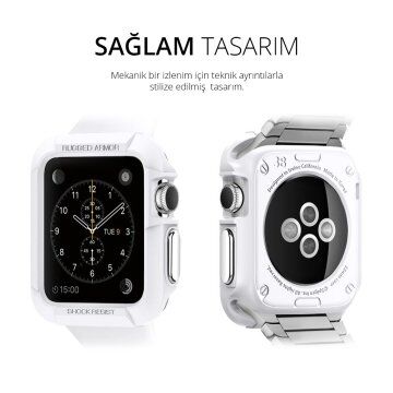 Spigen Apple Watch ile Uyumlu Kılıf Rugged Armor (Ekran Koruyuculu) (38mm) Smooth White