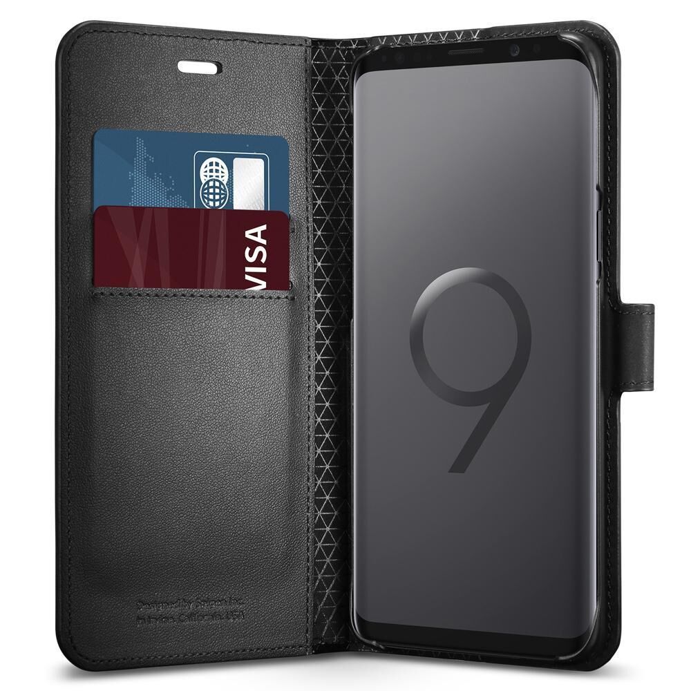 Spigen Galaxy S9 ile Uyumlu Kılıf Wallet S Cüzdan Black