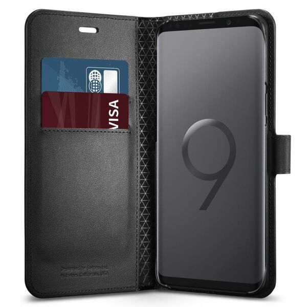 Spigen Galaxy S9 ile Uyumlu Kılıf Wallet S Cüzdan Black