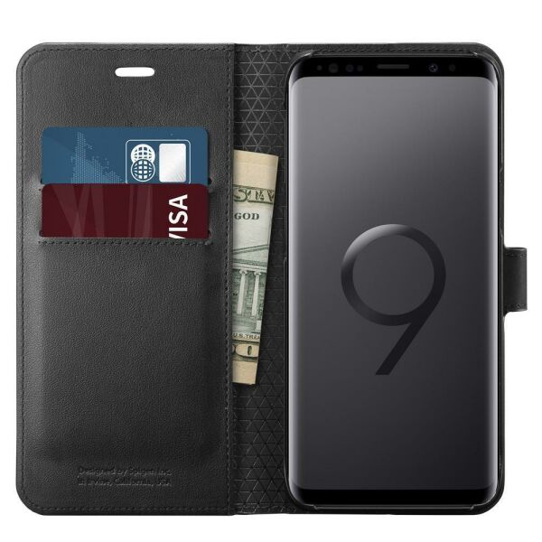 Spigen Galaxy S9 ile Uyumlu Kılıf Wallet S Cüzdan Black