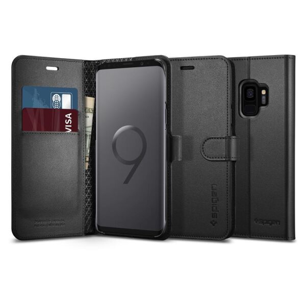 Spigen Galaxy S9 ile Uyumlu Kılıf Wallet S Cüzdan Black