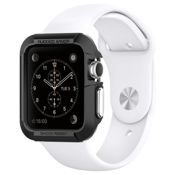 Spigen Watch ile Uyumlu Kılıf Rugged Armor (Ekran Koruyuculu) (42mm) Black