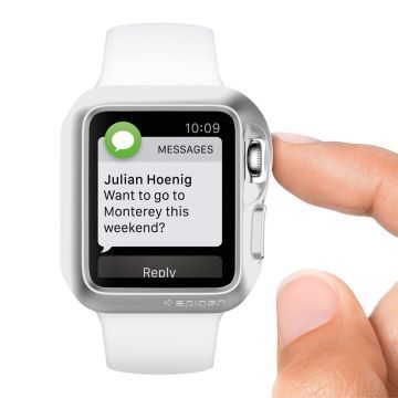 Spigen Watch ile Uyumlu Kılıf Slim Armor (Ekran Koruyuculu) (38mm) Satin Silver