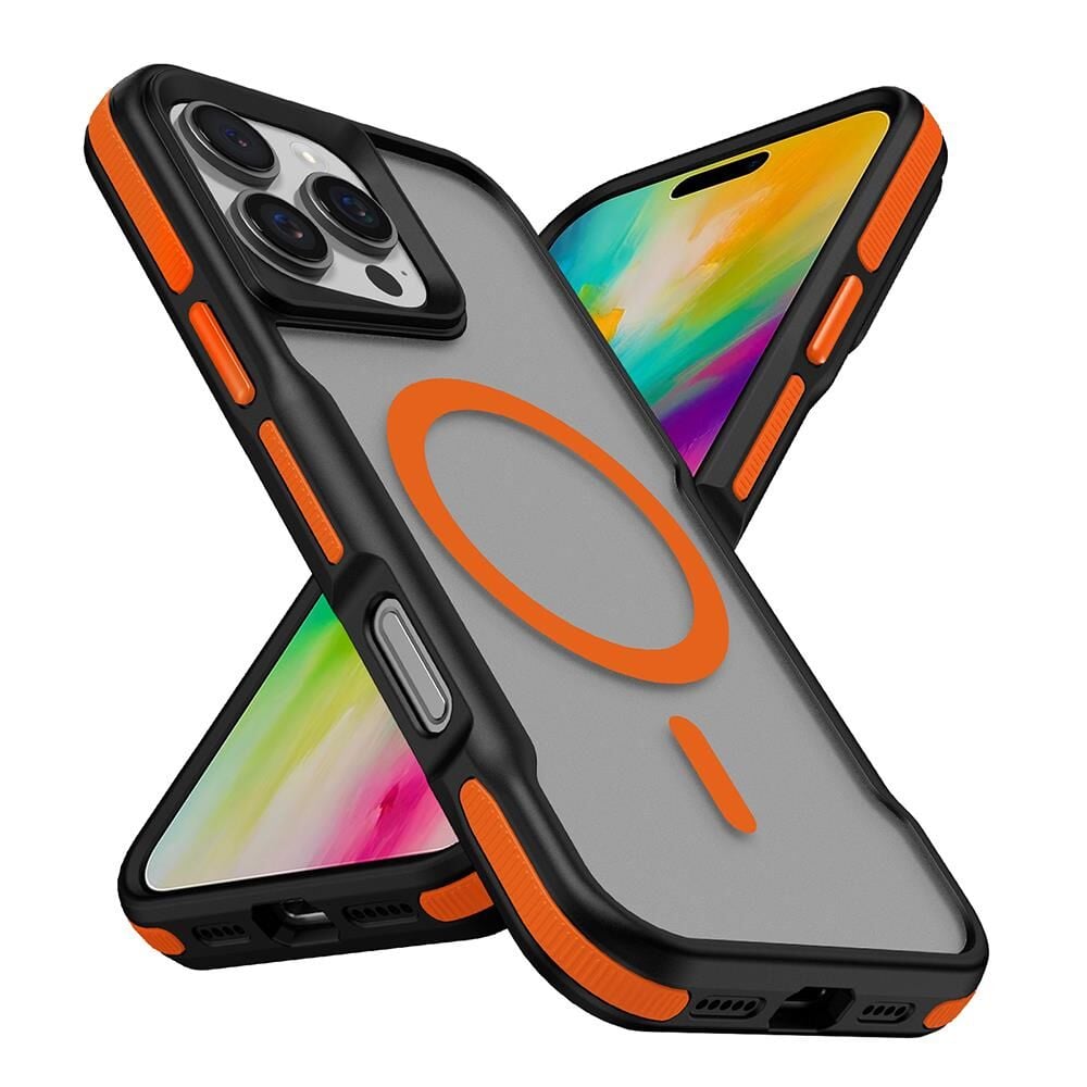 Zore iPhone 16 Pro ile Uyumlu Kılıf M-safe Şarj Özellikli Renkli Kenar Airbag Şeritli Zore Lamer Kapak Turuncu