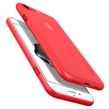 Spigen iPhone 7 ile Uyumlu Kılıf Air Skin Ultra İnce 4 Tarafı Tam Koruma Crimson Red