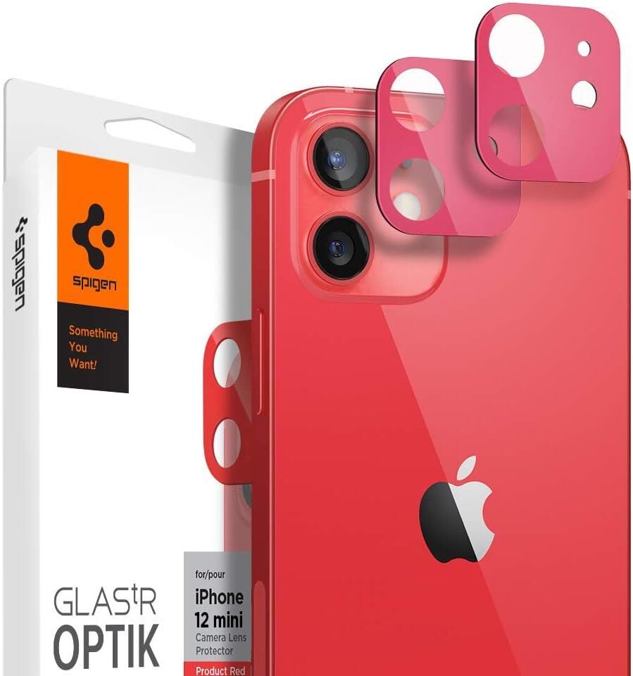 Spigen iPhone 12 Mini ile Uyumlu Kamera Lens Cam Ekran Koruyucu Glas.tR Optik (2 Adet) Red