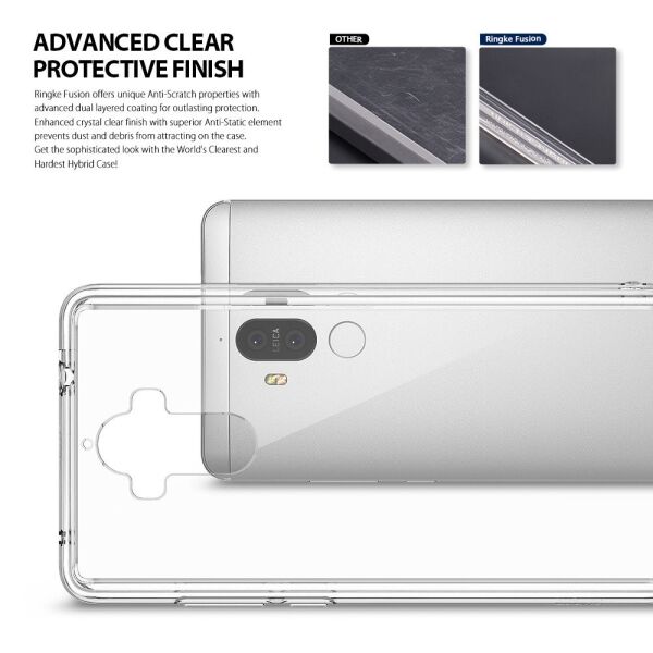 Ringke Fusion Mate 9 ile Uyumlu Kılıf Smoke Black TPU Bumper Extra Darbe Emici