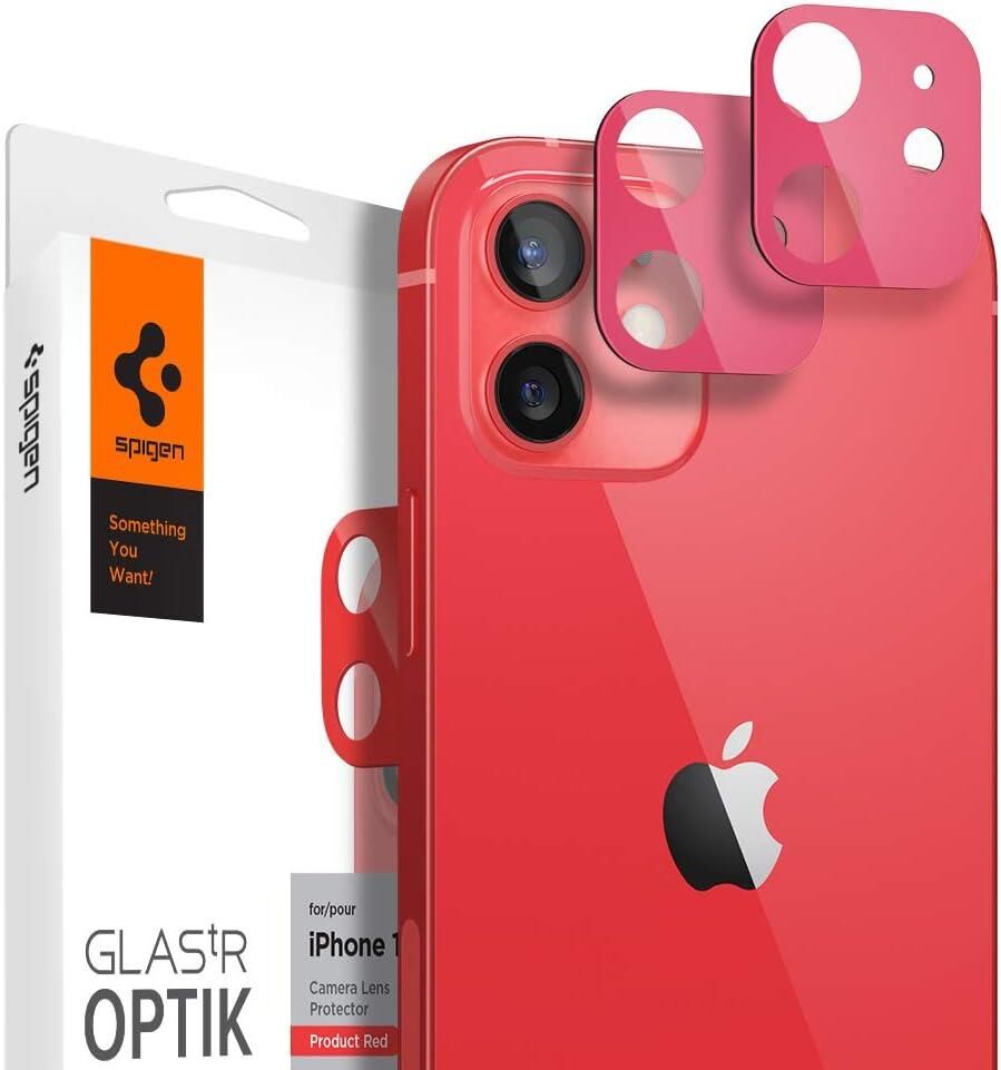 Spigen iPhone 12 ile Uyumlu Kamera Lens Cam Ekran Koruyucu Glas.tR Optik (2 Adet) Red