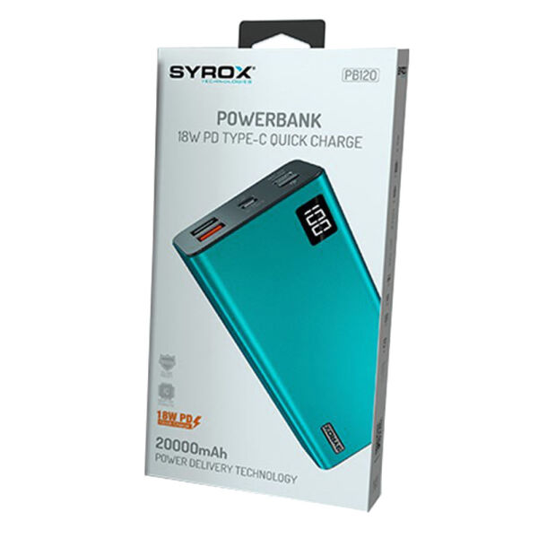 Syrox Powerbank Şarj Cihazı 20000mAh PB120 Turkuaz