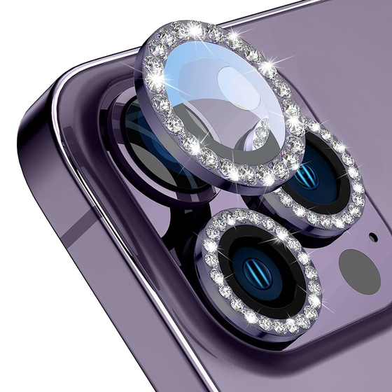 Buff iPhone 14 Pro / 14 Pro Max ile Uyumlu Diamond Lens Koruyucu Purple