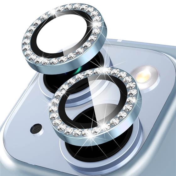 Buff iPhone 14 / 14 Plus ile Uyumlu Diamond Kamera Lens Koruyucu Light Blue