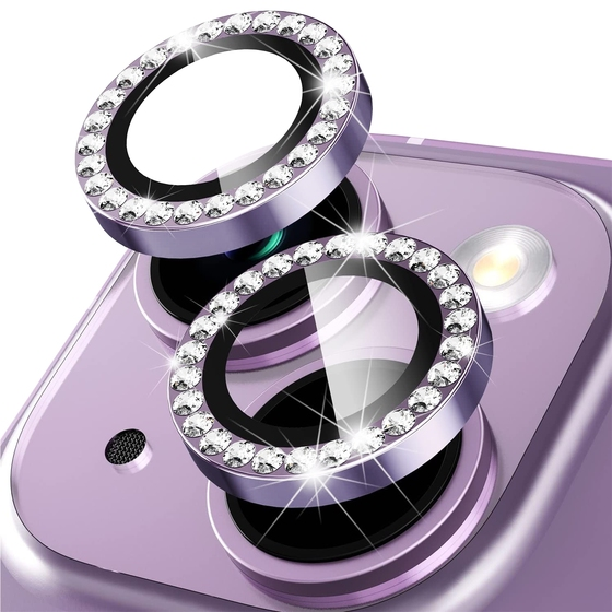 Buff iPhone 14 / 14 Plus ile Uyumlu Diamond Kamera Lens Koruyucu Dark Purple