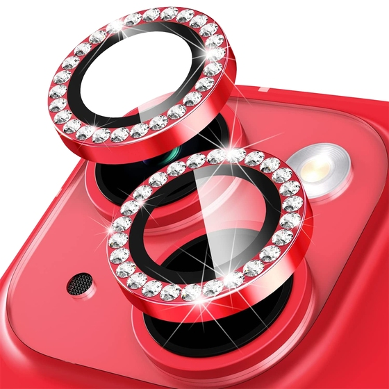 Buff iPhone 14 / 14 Plus ile Uyumlu Diamond Kamera Lens Koruyucu Red