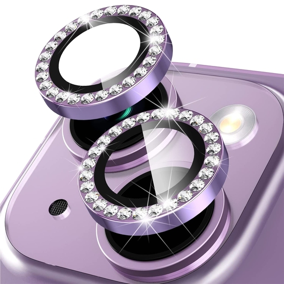 Buff iPhone 14 / 14 Plus ile Uyumlu Diamond Kamera Lens Koruyucu Purple