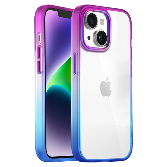 Buff iPhone 14 Plus ile Uyumlu Air Bumper Rainbow Kılıf Blue Purple