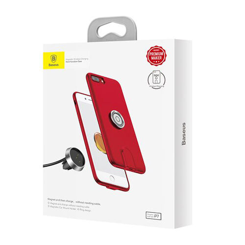 Baseus iPhone 7 / 8 ile Uyumlu Manyetik Araç Tutacaklı Şarjlı Silikon Kılıf Kırmızı