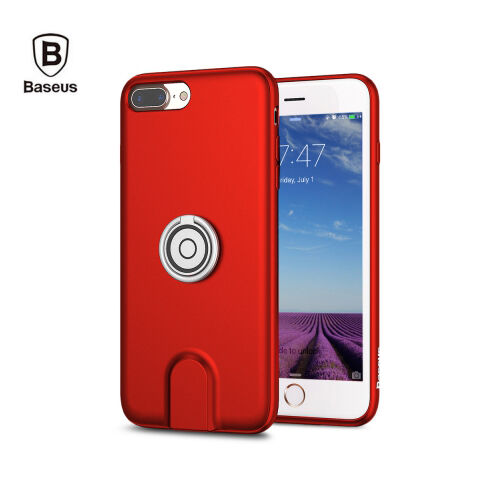 Baseus iPhone 7 / 8 Plus ile Uyumlu Manyetik Araç Tutacaklı Şarjlı Silikon Kılıf Kırmızı
