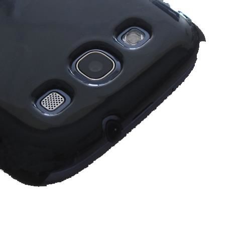 Galaxy S3 i9300 ile Uyumlu Sert Kauçuk Kılıf (Parlak) Siyah Renk