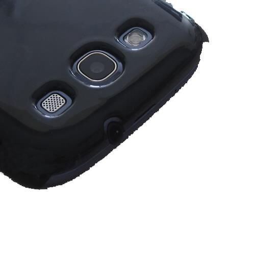 Galaxy S3 i9300 ile Uyumlu Sert Kauçuk Kılıf (Parlak) Siyah Renk