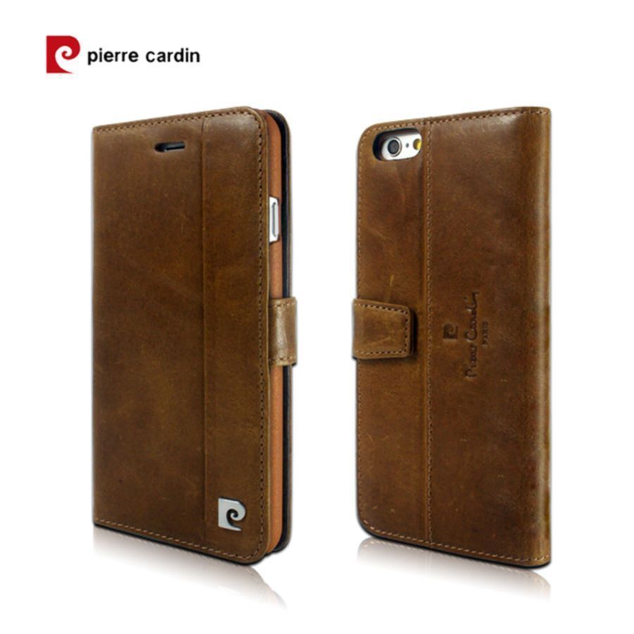 Pierre Cardin iPhone 6 ile Uyumlu Deri Kapaklı Koruma Kılıfı Kahve PCL-P05