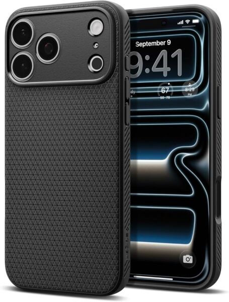 Spigen iPhone 17 Pro ile Uyumlu ince Kılıf Liquid Air Hava Kanalı Teknolojisi™ Askeri Sınıf Koruma Dokulu Yüzey Kapak Matte Black