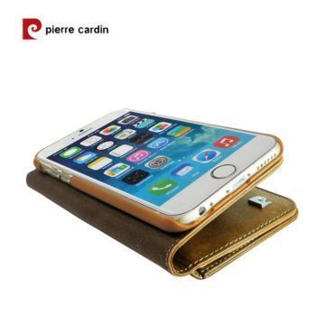 Pierre Cardin iPhone 6 ile Uyumlu Deri Kapaklı Koruma Kılıfı Kahve PCL-P09