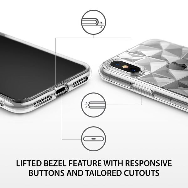 Ringke Air Prism 3D Elmas Yansıması iPhone X ile Uyumlu KIlıf Crystal Clear Ultra Hafif Esnek İnce Şeffaf Transparan