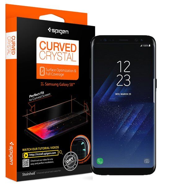 Spigen Galaxy S8 ile Uyumlu Ekran Koruyucu Curved Crystal HD Kavisli Tam Kaplayan 2 Adet