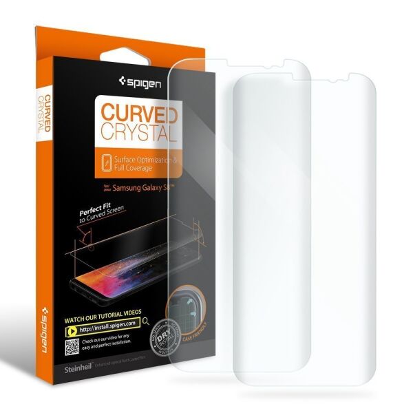 Spigen Galaxy S8 Plus ile Uyumlu Ekran Koruyucu Curved Crystal HD Kavisli Tam Kaplayan 2 Adet