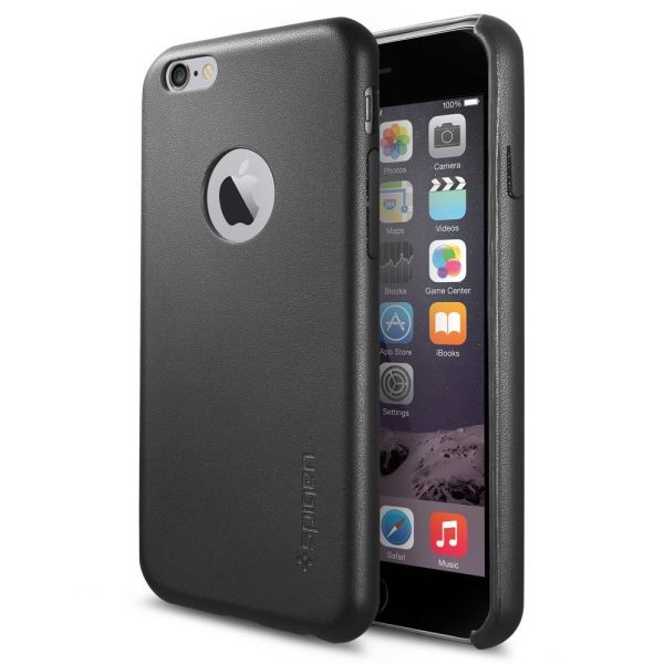 Spigen iPhone 6/6s ile Uyumlu Kılıf Gerçek Deri Fit Tasarım Black