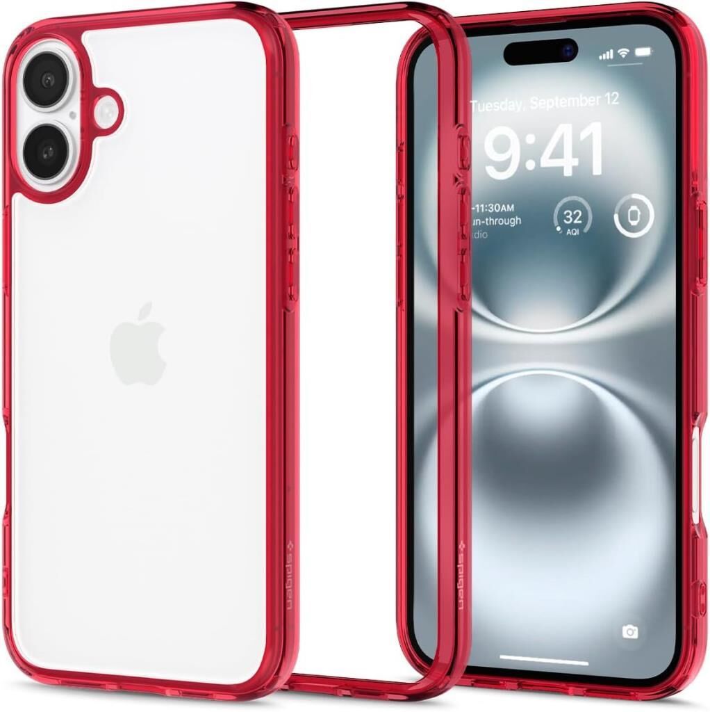 Spigen iPhone 16 ile Uyumlu Kılıf Ultra Hybrid Red Crystal