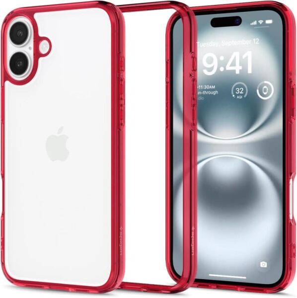 Spigen iPhone 16 ile Uyumlu Kılıf Ultra Hybrid Red Crystal