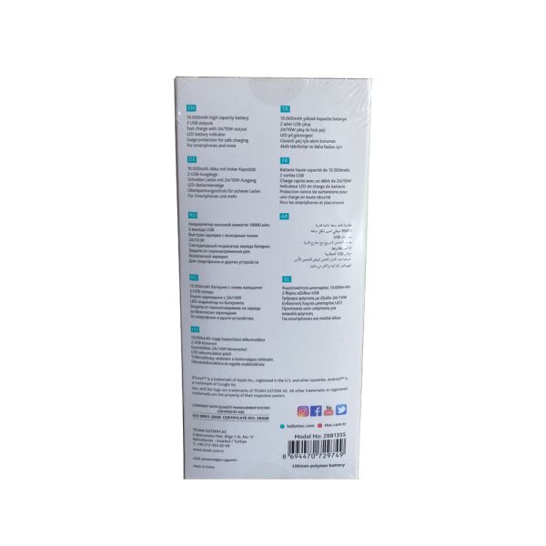 Ttec PowerSlim S Powerbank Şarj Cihazı 10000mAh Siyah 2BB135S
