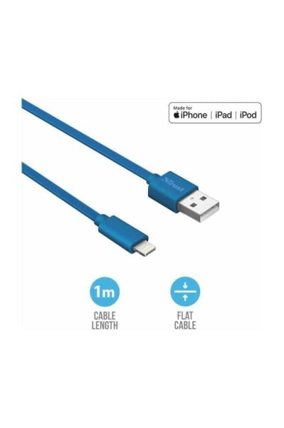 Trust 20128 Flat Lightning Kablo 1m Mavi