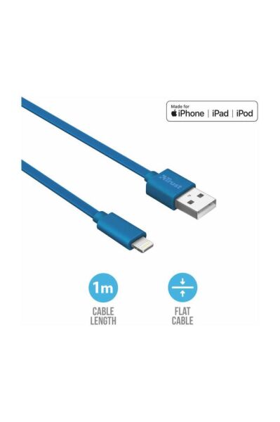Trust 20128 Flat Lightning Kablo 1m Mavi