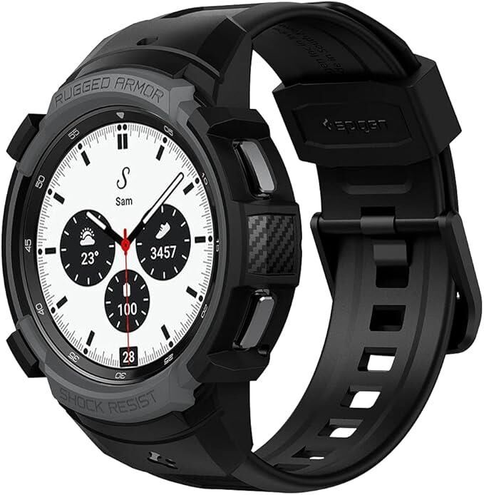 Spigen Galaxy Watch 4 Classic (42mm) ile Uyumlu Kılıf Rugged Armor Charcoal Gray