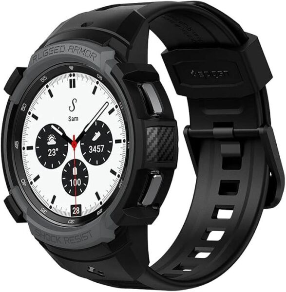 Spigen Galaxy Watch 4 Classic (42mm) ile Uyumlu Kılıf Rugged Armor Charcoal Gray