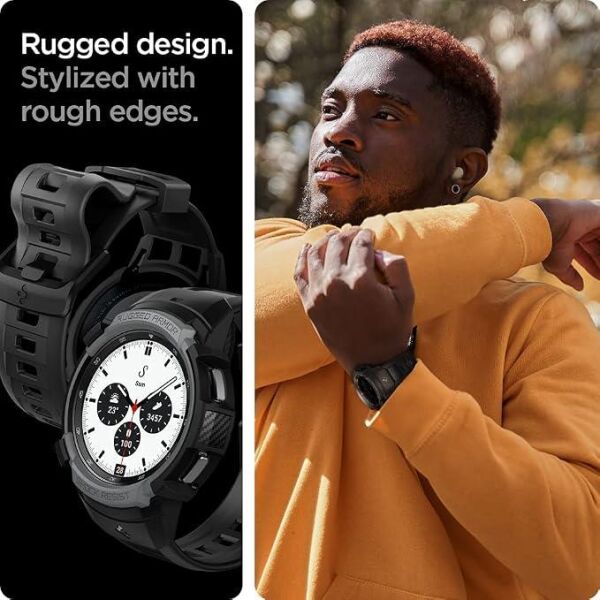 Spigen Galaxy Watch 4 Classic (42mm) ile Uyumlu Kılıf Rugged Armor Charcoal Gray