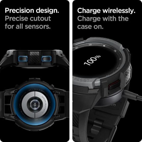 Spigen Galaxy Watch 4 Classic (42mm) ile Uyumlu Kılıf Rugged Armor Charcoal Gray