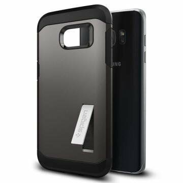 Spigen Galaxy S7 Edge ile Uyumlu Kılıf Tough Armor Gun Metal