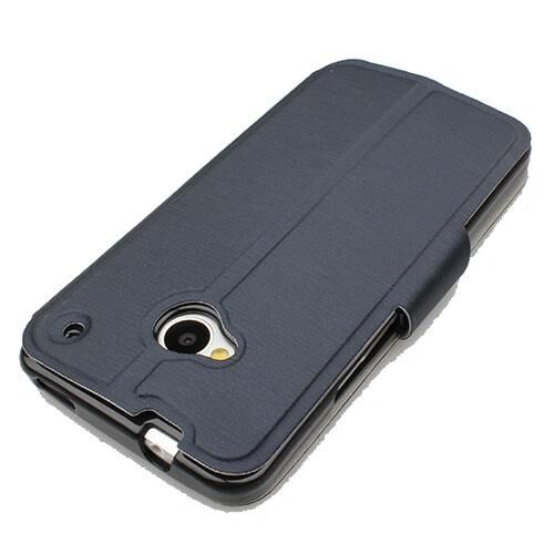 One M7 ile Uyumlu Yan Model Kapaklı Deri Kılıf Koyu Lacivert