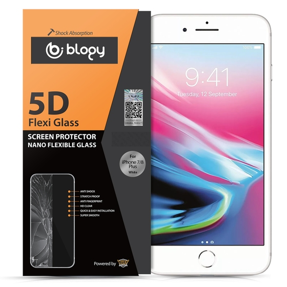 Blogy iPhone 8 Plus / 7 Plus ile Uyumlu Flexi 5D Ekran Koruyucu White